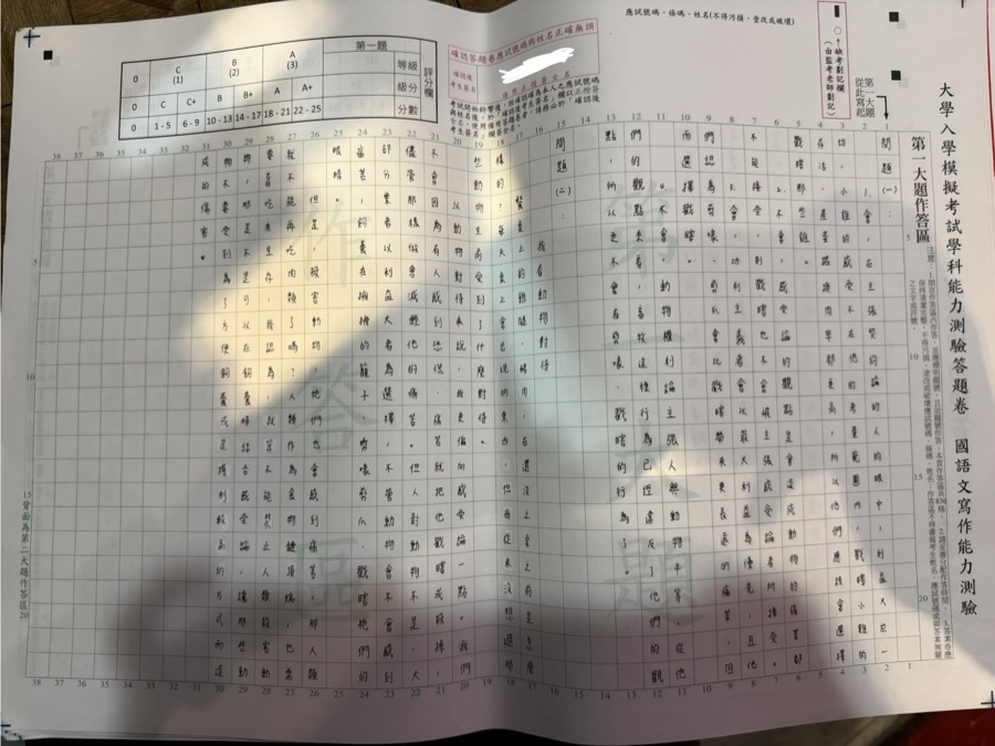 手機拍照範例：雖有摺痕和陰影但四角入鏡且背景乾淨
